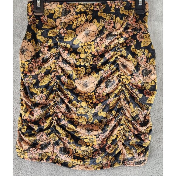 Free People Skirt Womens Small Multicolor Gigi Floral Ruched Boho Velvet Mini - Picture 3 of 10